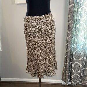 Kate Hill 100% Silk Leopard Print Midi Skirt